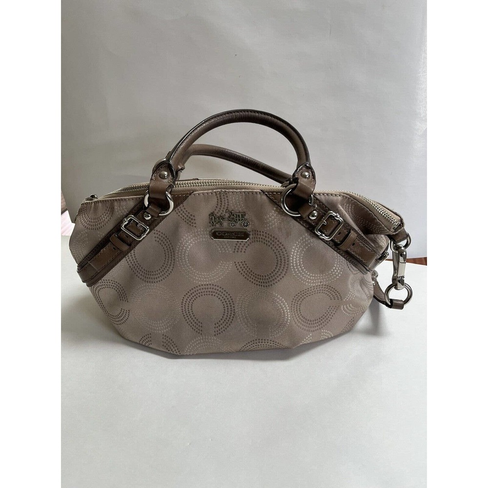Coach Handbag Purse Beige Brown Convertible Strap Handle 12"